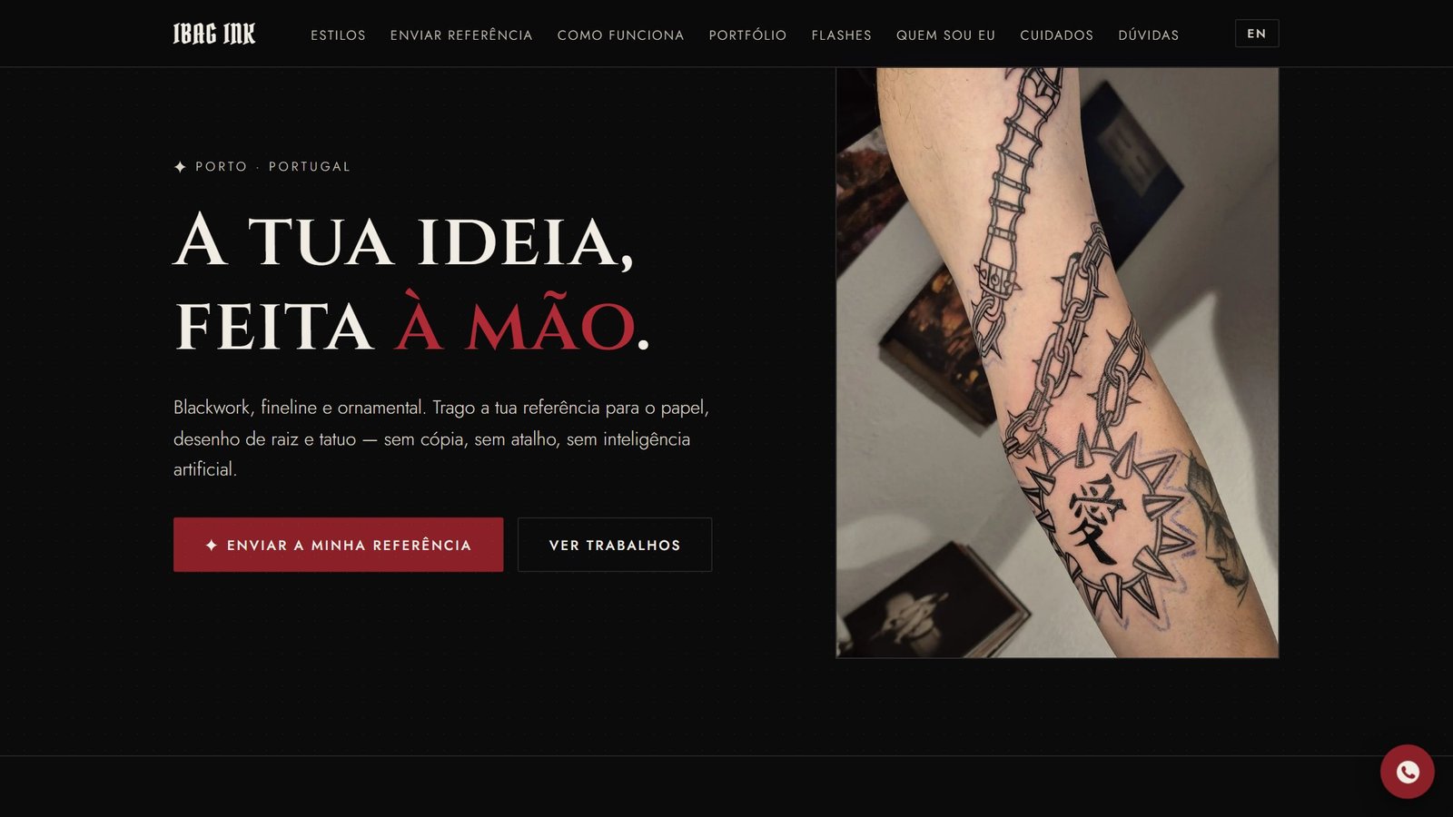 A entrada do site ibagink.com, no ar